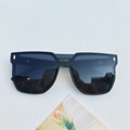 Oversized black square frame sunglasses with gold temple accents and dark grey lenses - Black and Gray