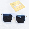 Modern white square oversized sunglasses with gold accents and dark gray lenses - Porcelain White