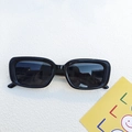 Minimalist wide frame rectangle sunglasses in glossy black finish with dark lenses - Black and Gray