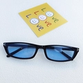 Narrow rectangular black frame sunglasses with light blue lenses and silver T-metal trim - Black and Blue