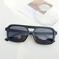 Chic black square frame sunglasses featuring retro double bridge and glossy finish - Black and Gray