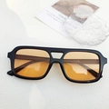 Retro square sunglasses with black frame, orange transparent lenses and double bridge design - Black Orange