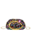 Chique meerkleurige pailletten clutch met gouden ronde handgreep en afneembare ketting - Kleurrijk