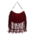 Retro bordeauxrode suède hobo tas met bohemien franjes en een ruime schouderband - Bordeauxrood