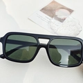 Classic black square frame sunglasses with dark green lenses and metal bridge detail - Dark Green