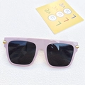 Classic oversized square sunglasses in light pink frame with gold triangle details - Light Pink