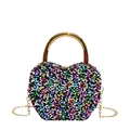 Sparkly heart-shaped sequin clutch bag with gold metal handle and chain strap - Colorful