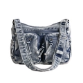Umhängetasche aus gewaschenem Denim in Hellblau mit verstellbarem Gurt und Taschen - Blau