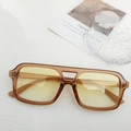 Retro double-bridge square sunglasses with brown transparent frame and amber lenses - Champagne Yellow Lens