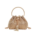 Elegante goldene Strass-Abendtasche mit Quasten und rundem Metallgriff für Damen - Gold