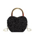 Elegant heart-shaped evening clutch bag with black sequins and gold metal handle - Black