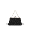 Retro black quilted denim shell bag with white pearl handle and silver beaded chain - Black