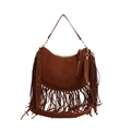 Bruine suède crossbodytas met decoratieve franjes en verstelbare schouderband voor dames - Bruin
