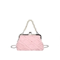 Pink quilted canvas bag with pearl handle and silver chain strap in shell shape - Pink
