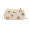 Pochette boîte élégante blanc ivoire en acrylique avec galets dorés et bandoulière - Blanc