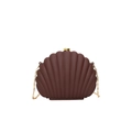 Brown shell-shaped acrylic evening clutch with gold metal clasp and chain strap - Coffee