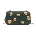 Pochette boîte vert foncé élégante avec accents de galets dorés et bandoulière - Vert Foncé