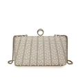 Elegante borsa da sera con perle bianche, manico in cristallo e tracolla a catena in metallo - Argento