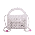 Handmade clear acrylic beaded crossbody bag with pink heart accents on the strap - White