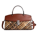 Borsa a mano intrecciata da donna in pelle patchwork con fibbia metallica e tracolla - Oro