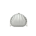 Elegante schelpvormige avondtas met matte zilveren afwerking en fijne kettingriem - Zilver