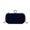 Elegant navy blue velvet evening clutch with sparkling silver ring clasp and chain strap - Blue