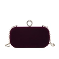 Borsa da sera in velluto viola scuro con chiusura ad anello in cristallo e catena - Nero
