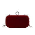 Elegant red velvet evening clutch bag with silver chain strap and rhinestone ring clasp - Burgundy