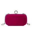 Fuchsia velvet evening clutch bag with rhinestone ring handle and silver chain strap - Pink