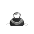 Chic black evening acrylic bag with silver metal handle and sparkling rhinestone tassels - Black