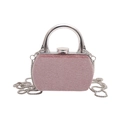 Mini sac boîte en velours rose avec pois dorés et bandoulière chaîne argentée - Style 1 Cadre Argent Rose