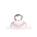 Pink acrylic evening bag with silver curved metal handle and sparkling rhinestone tassels - Pink