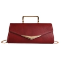 Retro dark red textured leather square handbag with golden chain and metal handle - Burgundy