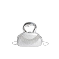 Silver evening bag with rhinestone tassels and a sleek metallic handle in a variant finish - Silver
