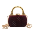 Mini sac de soirée en velours bordeaux avec clous dorés et anse en métal - Style 1 Cadre Doré Rouge