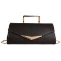 Black litchi leather evening bag with gold handle and V-shaped clasp in variant view - Black