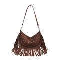 Sac bandoulière en daim marron avec œillets métalliques et longues franges de style bohème - Marron