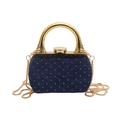 Mini borsa da sera in velluto blu navy con manico dorato e decorazioni puntinate - Stile 1 Cornice Oro Verde