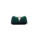 Elegant dark green velvet evening clutch bag with gold leaf clasp and chain strap - Green
