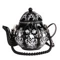 Borsa a tracolla 3D a forma di teiera in pelle verniciata nera con stampa teschio - Stampa Teschio / Porcellana di Qinghua (Stampa Teschio)