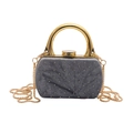 Mini sac de soirée en velours gris avec poignée ronde dorée et bandoulière chaîne - Style 1 Cadre Doré Argent