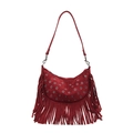 Sac en daim bordeaux avec franges bohèmes et œillets métalliques argentés - Rouge