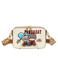 Chic cream white crossbody camera bag with cartoon panda embroidery and striped strap - Khaki