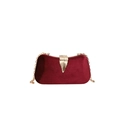 Elegant burgundy velvet evening clutch bag with decorative golden leaf metal clasp - Red