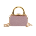 Pochette de soirée en velours rose avec poignée en métal doré et chaîne - Style 1 Cadre Doré Rose