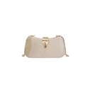Elegant champagne beige evening clutch bag with gold feather buckle and chain strap - Beige