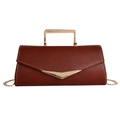 Deep brown pebble leather crossbody bag with gold V-decoration and chain strap - Red Brown