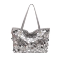 Schicke silberne Pailletten-Einkaufstasche mit Metallic-Finish und langen Schultergurten - Silber