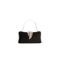 Elegant black velvet evening clutch with golden leaf clasp and metal top handle - Black