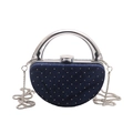 Mini pochette de soirée en velours bleu marine avec points dorés et anse en argent - Style 2 Cadre Argent Bleu